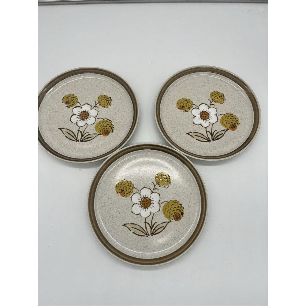 VTG Set Of 3 PREMIER Country Manor FLORA BELLA PLATES Floral MCM‎ YELLOW ORANGE